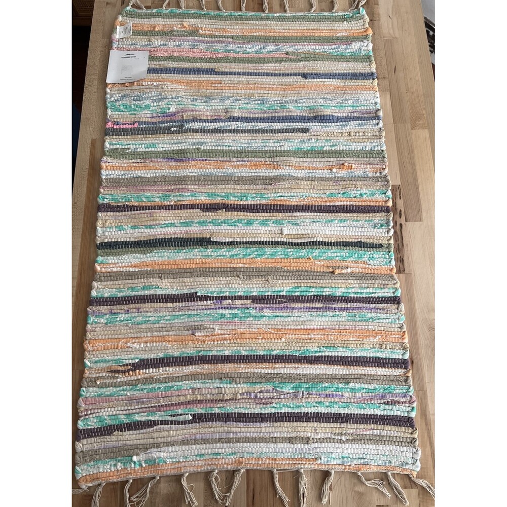 NWT Chindi Rag Rug 27" x 45" Boho Farmhouse Rustic Accent Throw Rug Pastel Color - Picture 3 of 10